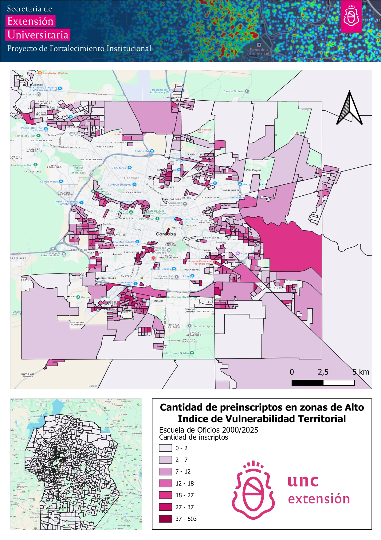 Mapa preinscriptos con alto IVT Escuela de oficios